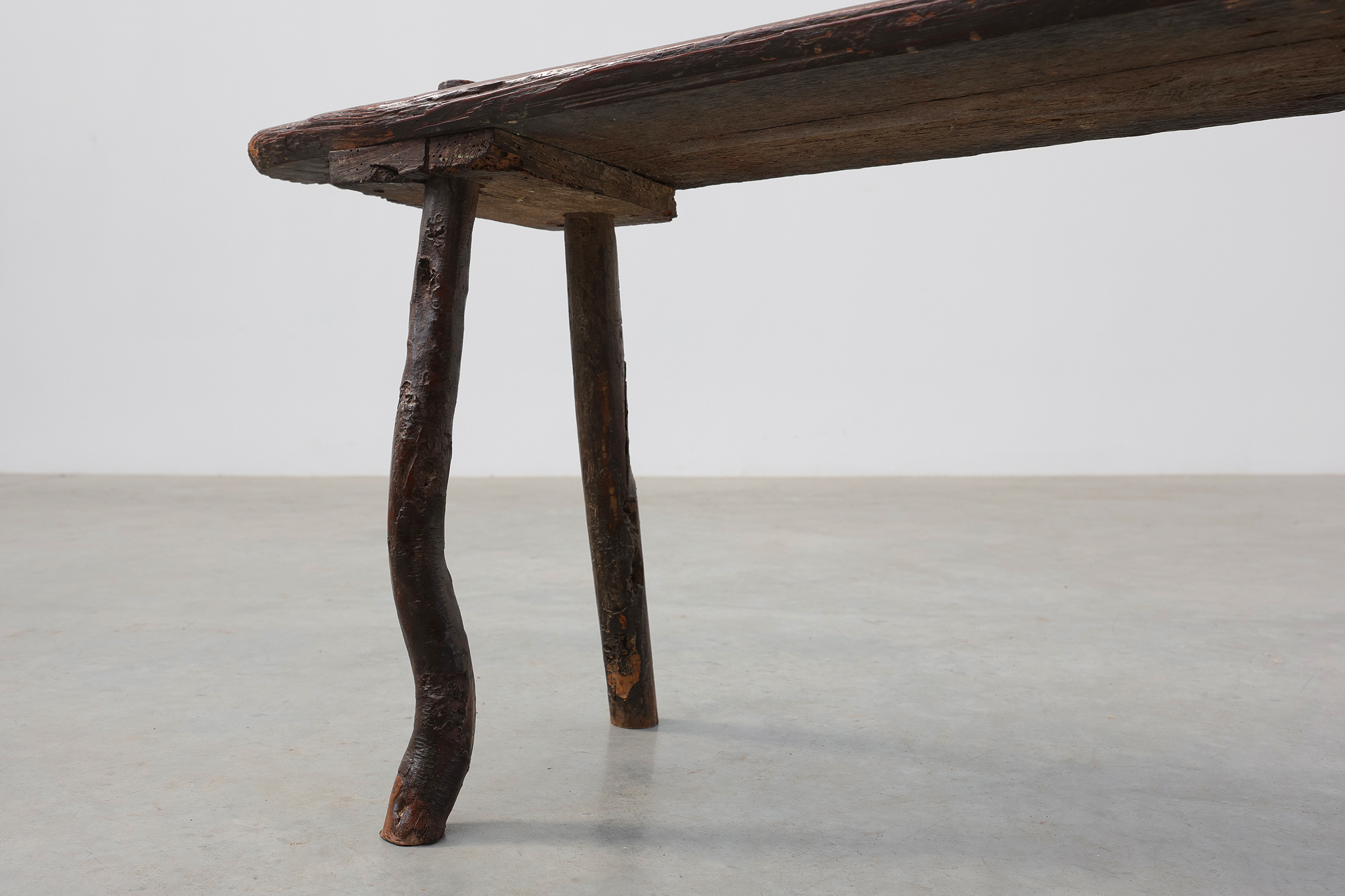 French Primitive Wooden Bench with Splayed Legs, 19th Centurythumbnail